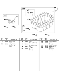 Oil Pan, Oil Pump Screen Diagram and Parts List for 437447-0105-XX  Briggs and Stratton Engine